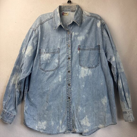 Vintage Levi’s Denim Button Up Shirt Men XL Light blue wash bleached out‎ L/S - Picture 1 of 5
